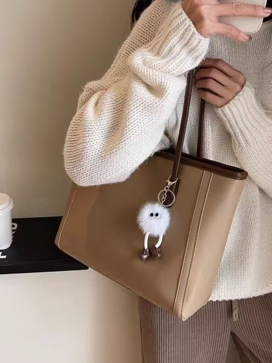 奶白拼棕托特包 | Cream & Brown Tote Bag